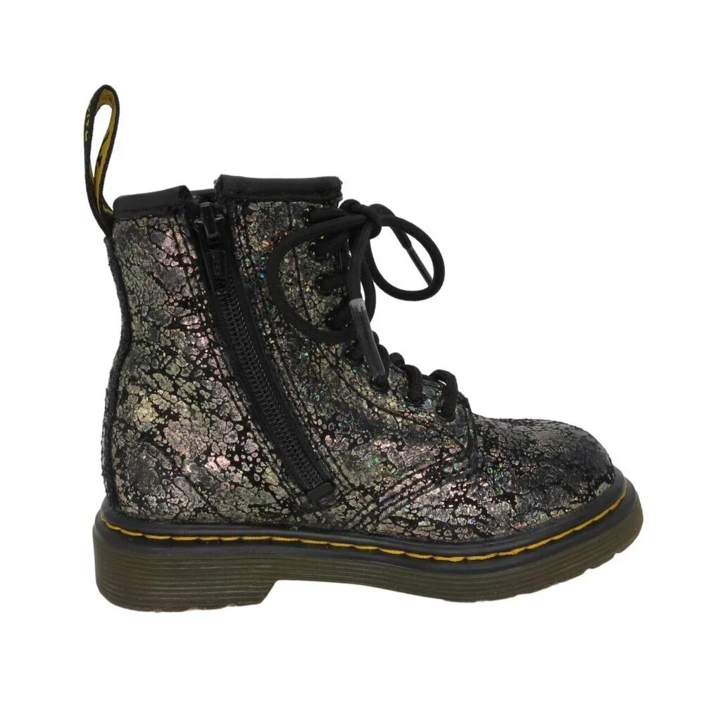 DR MARTENS Toddler Black Disco Crinkle 1460T Lace-Up Combat Boots Kid's Size 7